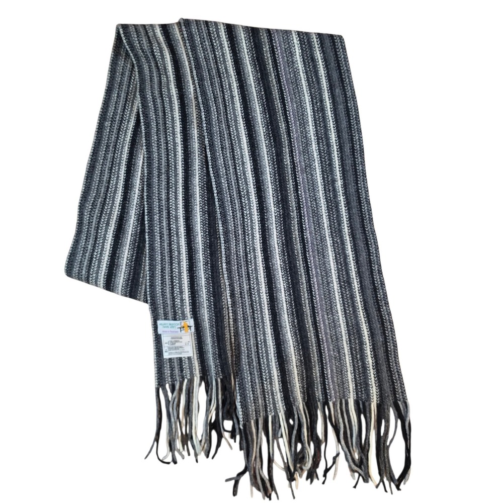 William Brunton Made in Scotland Scarf Gray Striped 100% Lambswool 80x9
